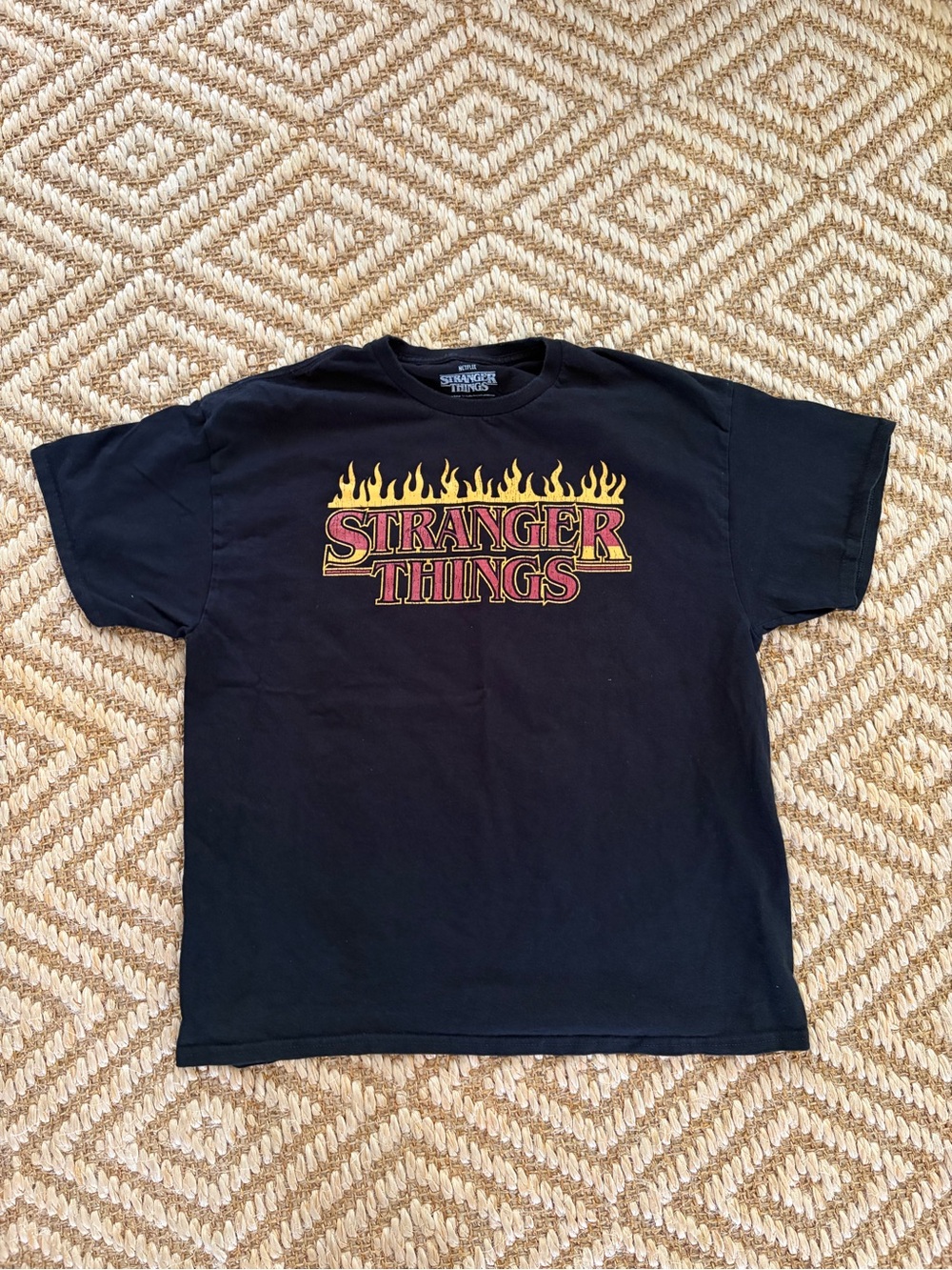 Stranger Things Black Short Sleeve Graphic Tee with Flame Logo
